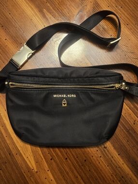 Michael Kors Black Nylon Belt Bag with Gold Hardware